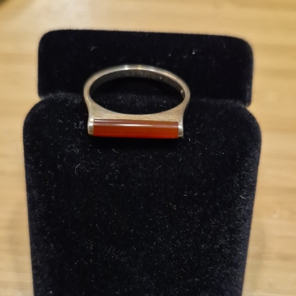 925 Silver Ring with Carnelian Inlay